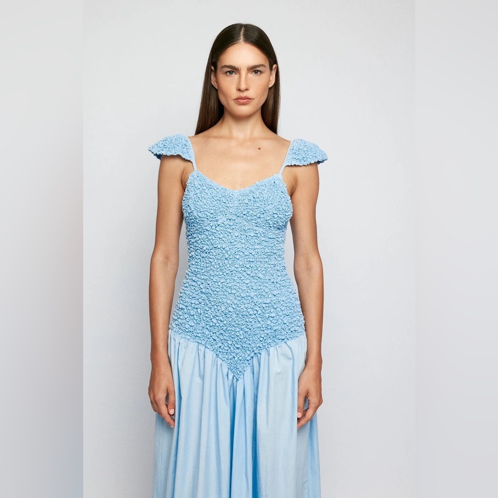 S/W/F :CAP SLEEVE MOTTLED MAXI DRESS | SKY BLUE | SUSTAINABLE COTTON size S NWT - Picture 3 of 8